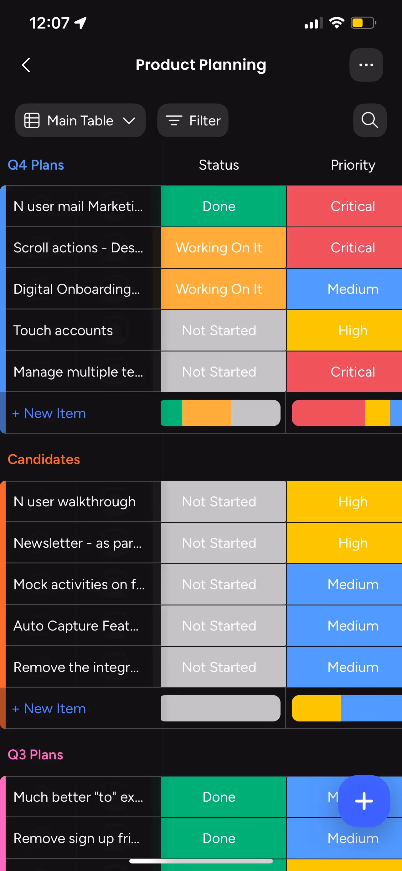 Monday Mobile App User Interface